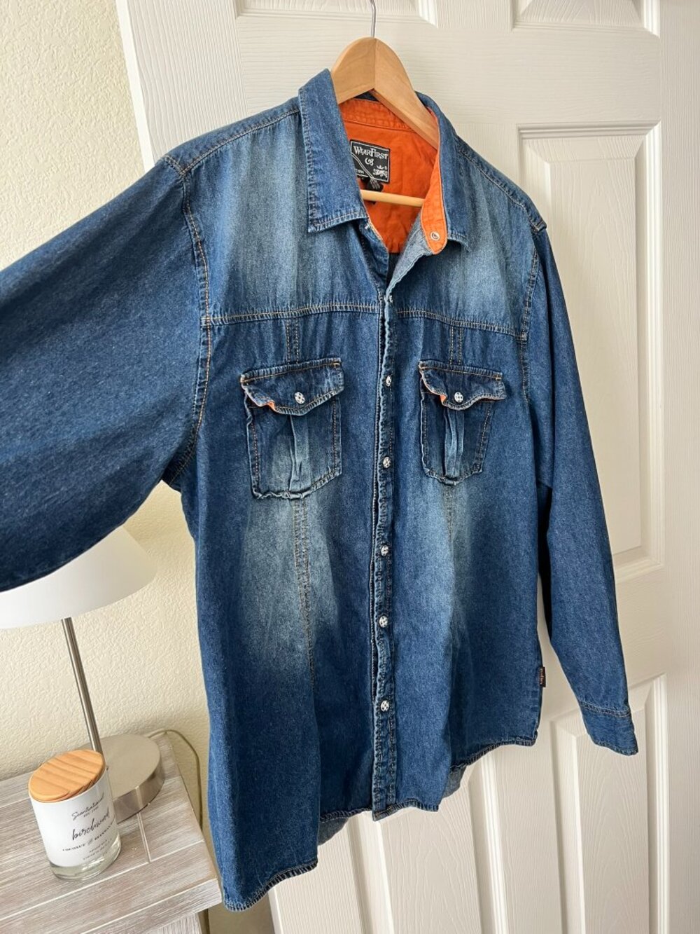 Denim Chambray Button Down Shirt Men's XL Blue Cotton Utility Western